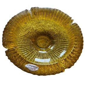 Vintage Blenko Honey Amber 9” Round Glass Ashtray 624